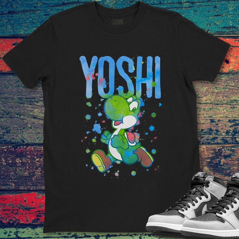 Nintendo Super Mario Yoshi Watercolor Splash Graphic Unisex Gift T-Shirt